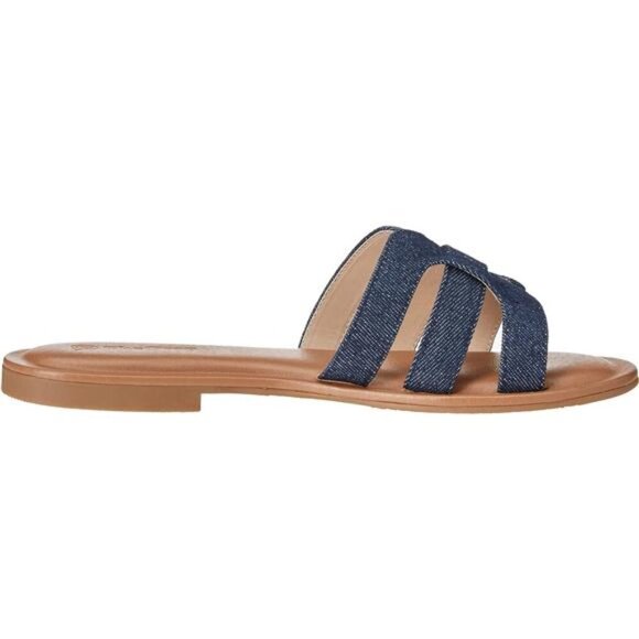 Women's Monika Flat H-Band Slide Sandal, Chic and Stylish, Chambray, Brand New - Picture 6 of 7